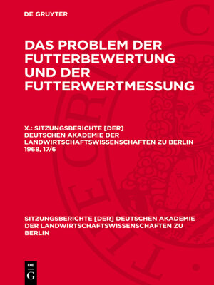 cover image of Das Problem der Futterbewertung und der Futterwertmessung. X.